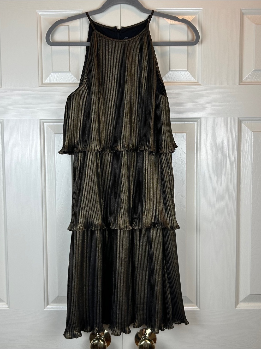 DKNY Metallic Pleated Ruffle Mini Dress
